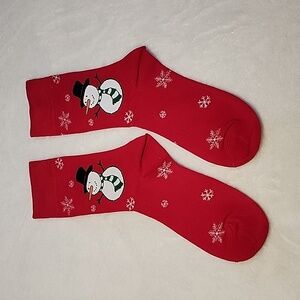Christmas Snowman Red Socks O/S